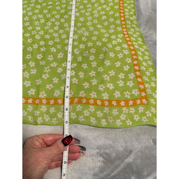 Echo Silk Scarf Floral Daisy Green Orange Sheer Square Vintage 21" - Picture 5 of 8